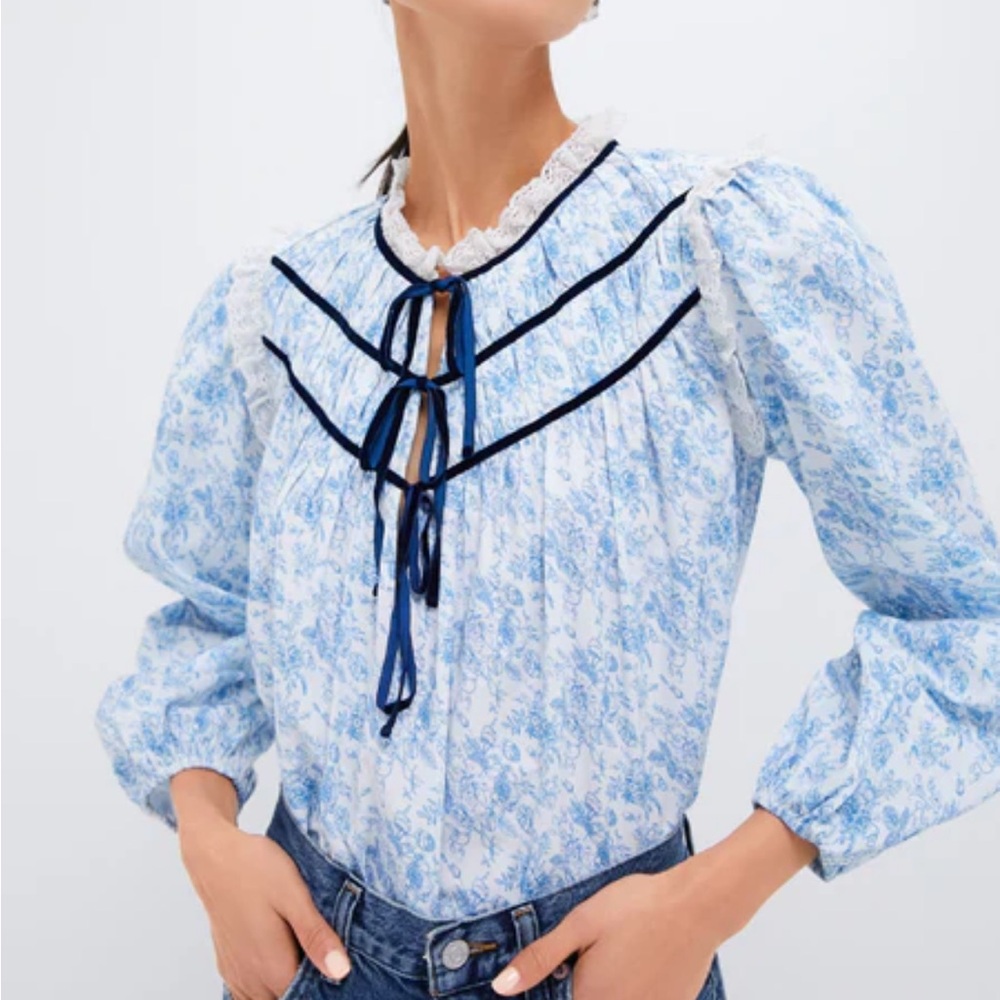 Tuckernuck Mille blue rose Colette top blouse